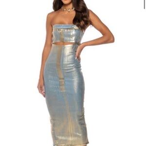 Metallic Strapless Two-Piece Dress